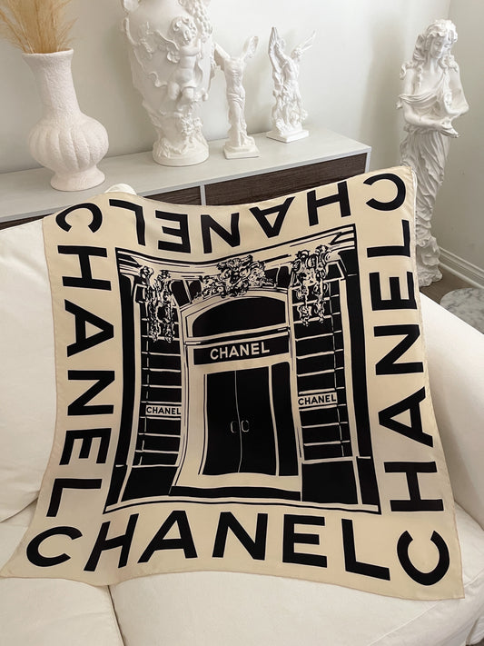 Vintage CHANEL Logo Silk Scarf