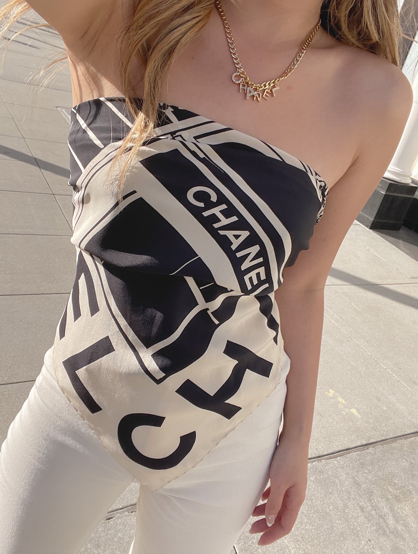 Vintage CHANEL Logo Silk Scarf