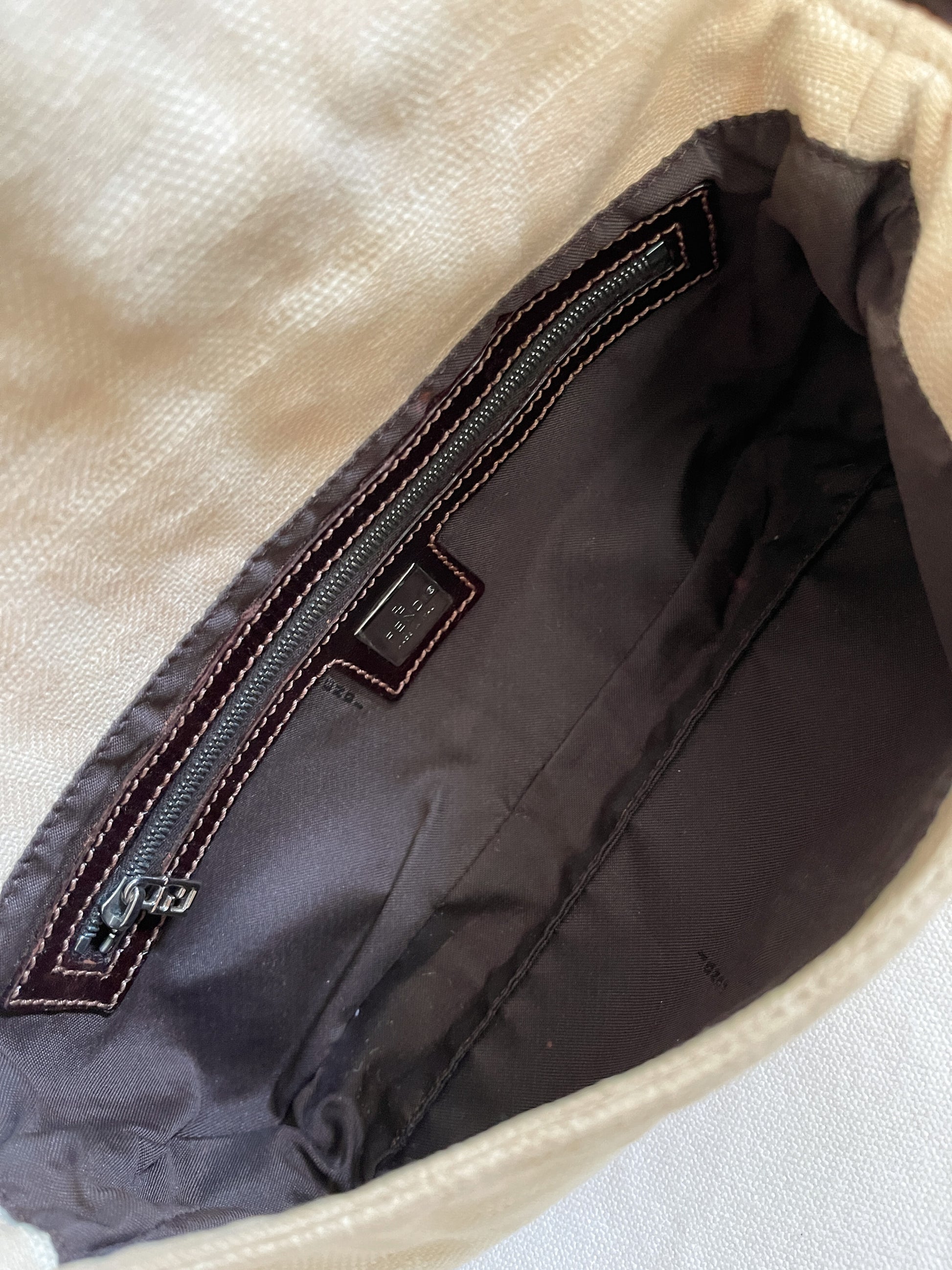 Vintage Fendi Beige Wool Zucca Baguette Shoulder Bag – Break Archive