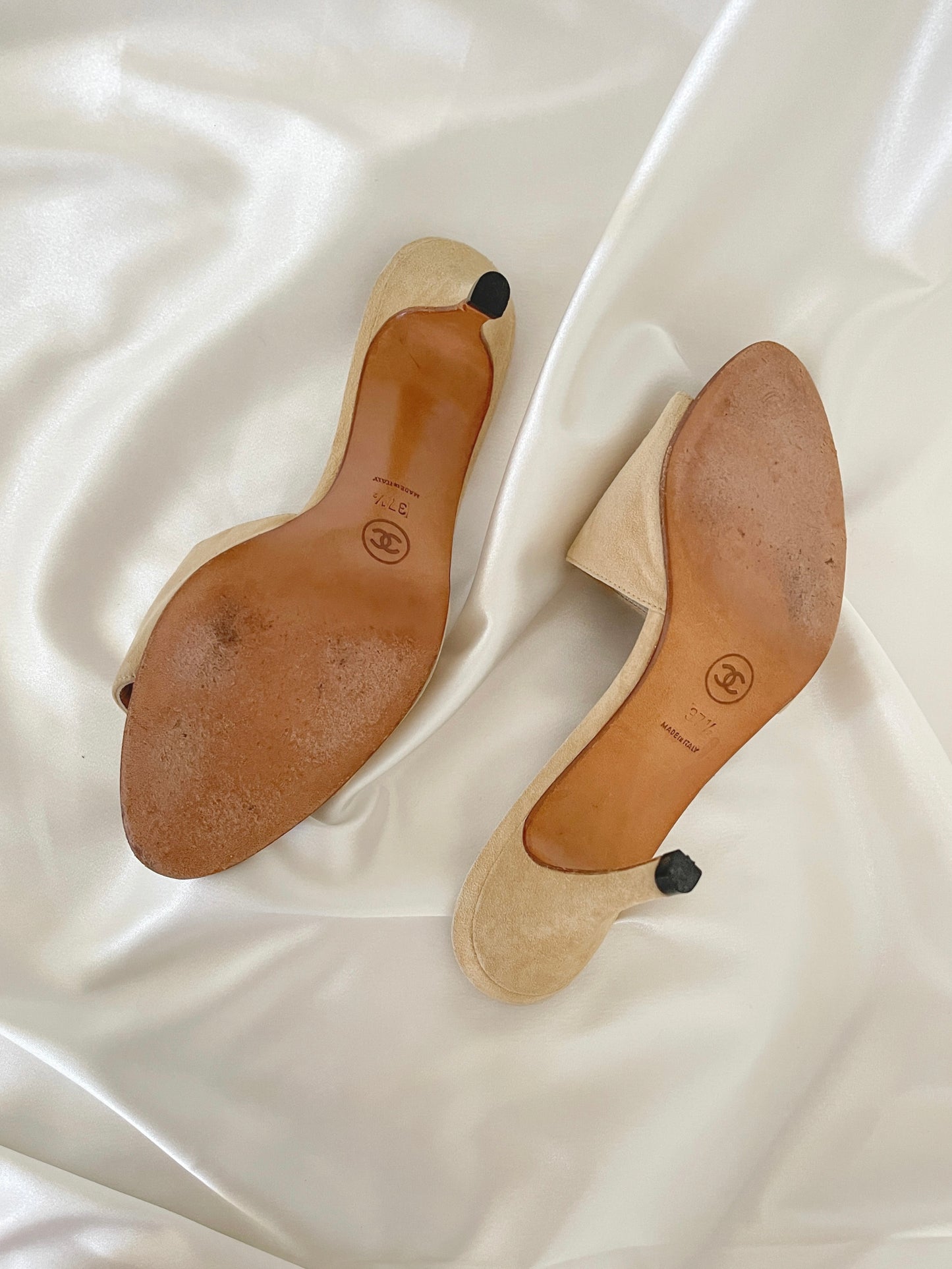 Vintage CHANEL Logo Suede Mule Sandals