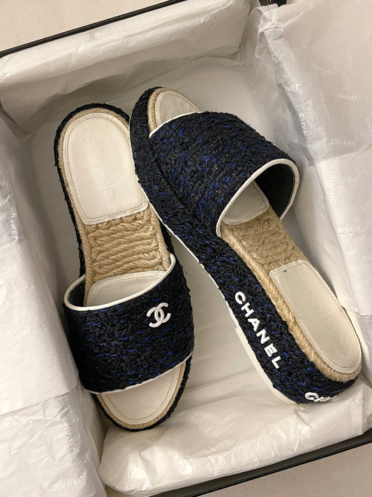 CHANEL Cruise Tweed Platform Sandals