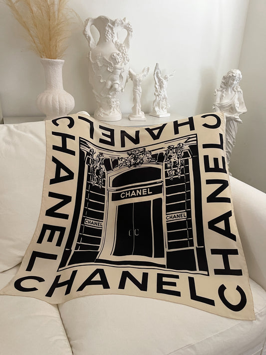 Vintage CHANEL Logo Silk Scarf